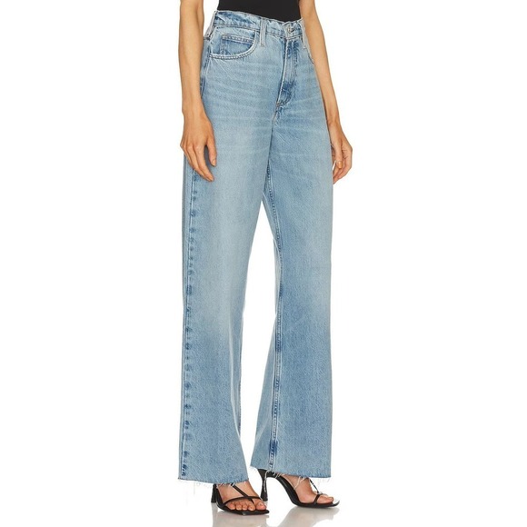 Frame Le High N Tight Wide Leg Jeans Frayed Raw Hem Rossum 2year Blue SZ 28 NWT